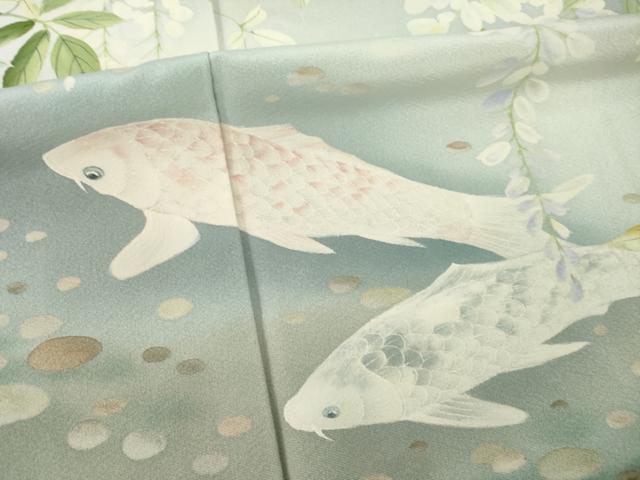 平和屋着物●染色作家　安達華生　訪問着　鯉　藤花房　正絹　逸品　AABA7958ck