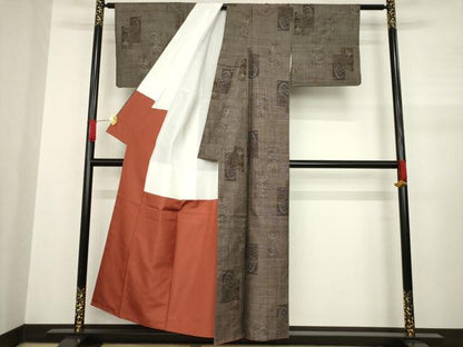 平和屋着物●本場大島紬 カタス9マルキ 短冊花文 正絹 逸品 AABA7962ck