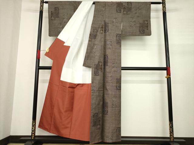 平和屋着物●本場大島紬 カタス9マルキ 短冊花文 正絹 逸品 AABA7962ck