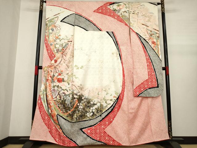 平和屋着物●豪華振袖 絞り 花車文 正絹 逸品 AABA7965ck