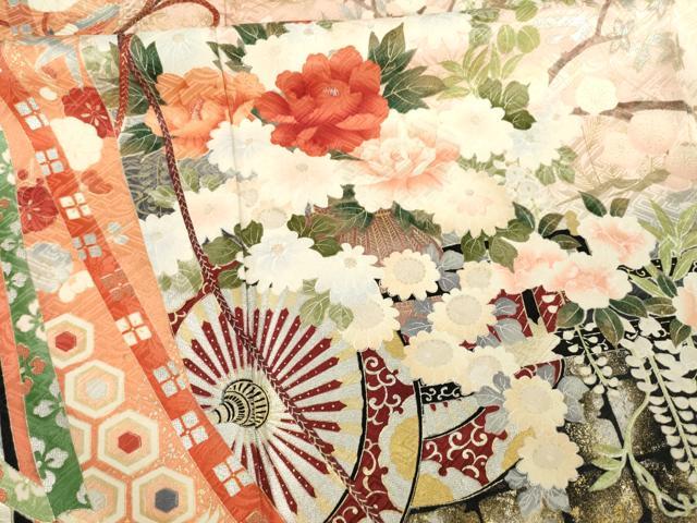 平和屋着物●豪華振袖 絞り 花車文 正絹 逸品 AABA7965ck