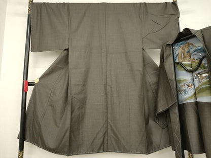 平和屋着物●男性 紬 アンサンブル 亀甲文様 正絹 逸品 未使用 AABA7966ck