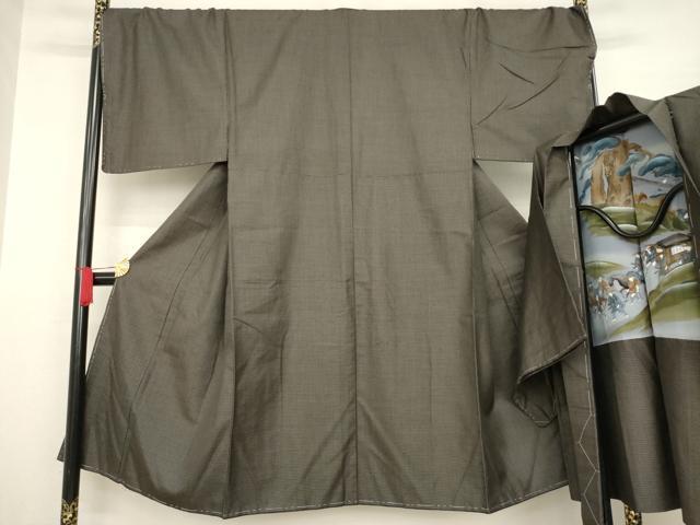 平和屋着物●男性 紬 アンサンブル 亀甲文様 正絹 逸品 未使用 AABA7966ck