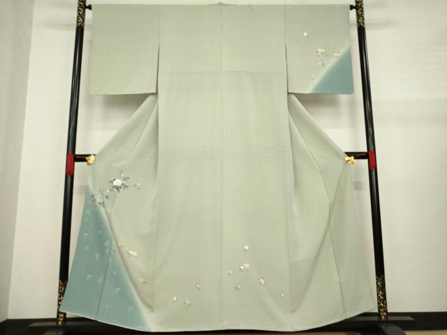 平和屋着物●十日町友禅作家 岡村蒼風 訪問着 枝花文 暈し染め 正絹 逸品 AABA7970ck