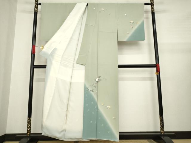 平和屋着物●十日町友禅作家 岡村蒼風 訪問着 枝花文 暈し染め 正絹 逸品 AABA7970ck