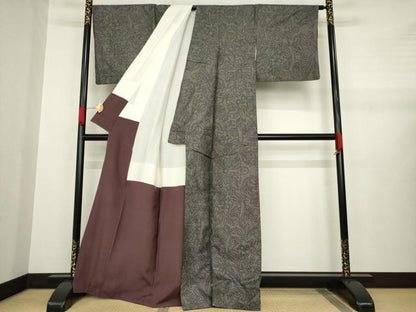 平和屋着物●本場大島紬 カタス9マルキ 草花文 正絹 逸品 AABA7971ck
