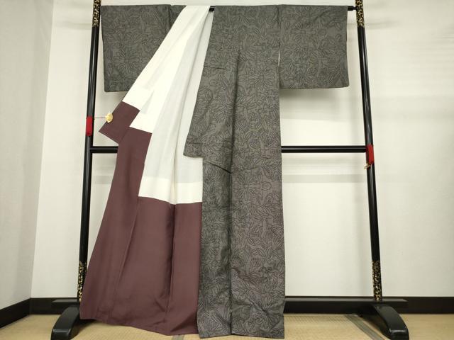 平和屋着物●本場大島紬 カタス9マルキ 草花文 正絹 逸品 AABA7971ck