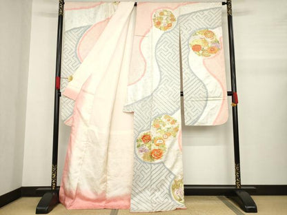 平和屋着物●豪華振袖 絞り 流水花丸文 正絹 逸品 AABA7973ck