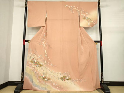 平和屋着物●訪問着　友禅　枝花文　暈し染め　正絹　逸品　AABA7978ck