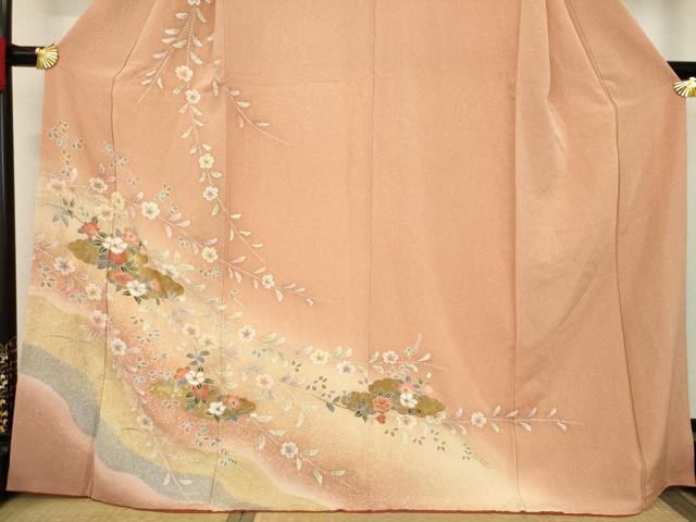 平和屋着物●訪問着　友禅　枝花文　暈し染め　正絹　逸品　AABA7978ck