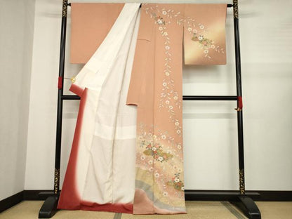 平和屋着物●訪問着　友禅　枝花文　暈し染め　正絹　逸品　AABA7978ck