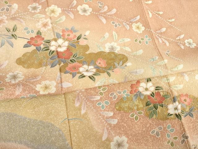 平和屋着物●訪問着　友禅　枝花文　暈し染め　正絹　逸品　AABA7978ck