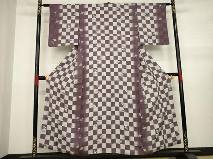 平和屋着物●上質な小紋 市松間道 番傘 暈し染め 正絹 逸品 AABA7979ck