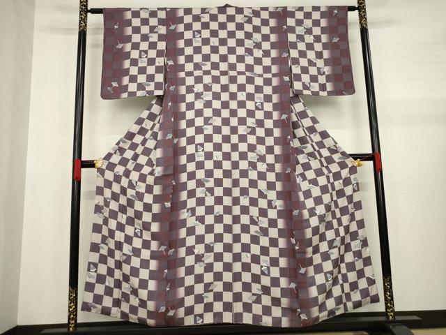 平和屋着物●上質な小紋 市松間道 番傘 暈し染め 正絹 逸品 AABA7979ck