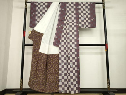 平和屋着物●上質な小紋 市松間道 番傘 暈し染め 正絹 逸品 AABA7979ck