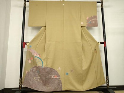平和屋着物●染色の魔術師 染乃座・大久保玄才 そめのざ玄才 訪問着 雪輪花籬文 金彩 正絹 逸品 AABA7980ck