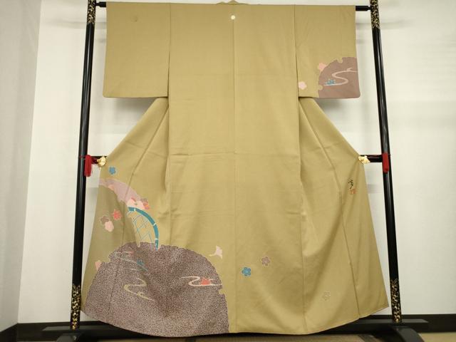 平和屋着物●染色の魔術師 染乃座・大久保玄才 そめのざ玄才 訪問着 雪輪花籬文 金彩 正絹 逸品 AABA7980ck