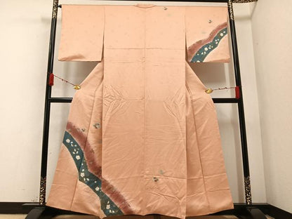 平和屋着物●訪問着　絞り　草花文　暈し染め　金彩　三越扱い　正絹　逸品　AABA8167ph