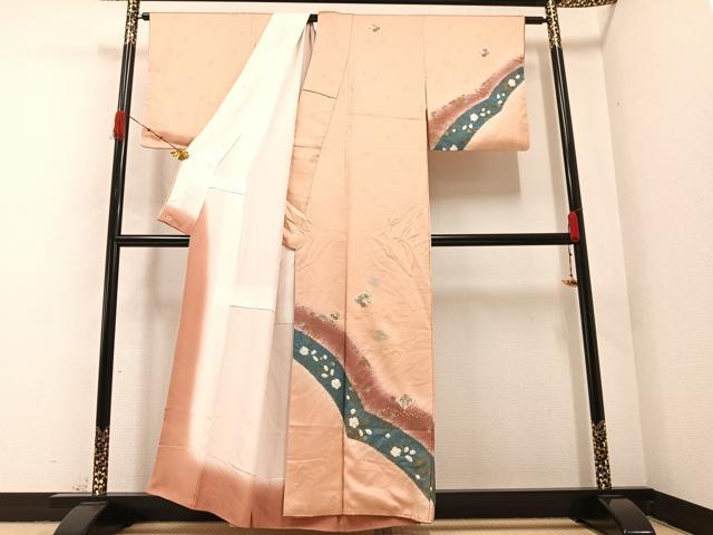 平和屋着物●訪問着　絞り　草花文　暈し染め　金彩　三越扱い　正絹　逸品　AABA8167ph