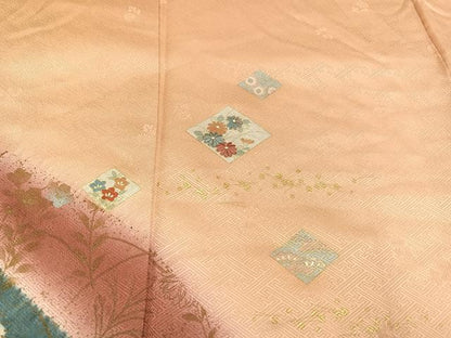平和屋着物●訪問着　絞り　草花文　暈し染め　金彩　三越扱い　正絹　逸品　AABA8167ph