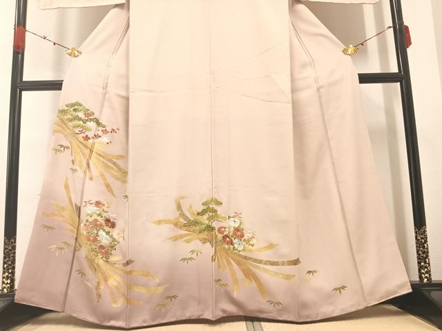 平和屋着物●豪華色留袖 刺繍 松竹梅束ね熨斗文 暈し染め 金彩 正絹 逸品 AABA8205ph