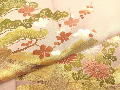 平和屋着物●豪華色留袖 刺繍 松竹梅束ね熨斗文 暈し染め 金彩 正絹 逸品 AABA8205ph