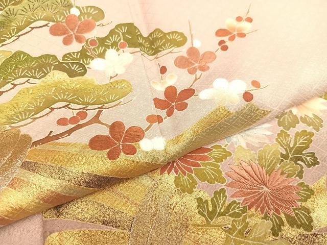 平和屋着物●豪華色留袖 刺繍 松竹梅束ね熨斗文 暈し染め 金彩 正絹 逸品 AABA8205ph