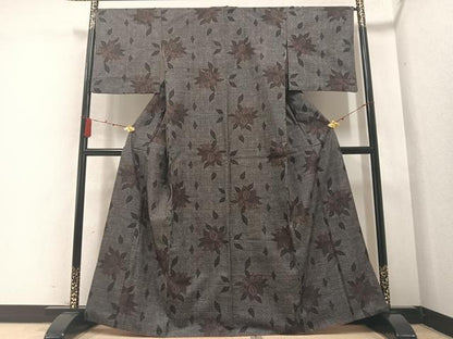 平和屋着物●本場大島紬　一元7マルキ　草花文　正絹　逸品　AABA8206ph