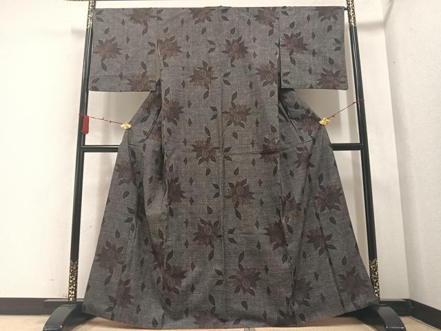 平和屋着物●本場大島紬　一元7マルキ　草花文　正絹　逸品　AABA8206ph