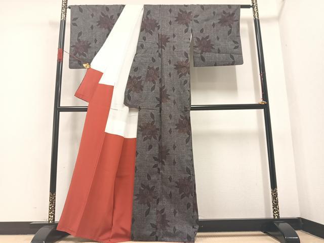 平和屋着物●本場大島紬　一元7マルキ　草花文　正絹　逸品　AABA8206ph
