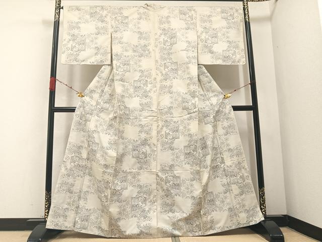 平和屋着物●本場大島紬 カタス9マルキ 色紙人物花文 正絹 逸品 AABA8213ph