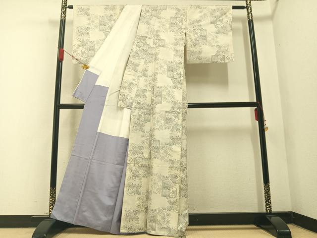 平和屋着物●本場大島紬 カタス9マルキ 色紙人物花文 正絹 逸品 AABA8213ph