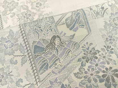 平和屋着物●本場大島紬 カタス9マルキ 色紙人物花文 正絹 逸品 AABA8213ph