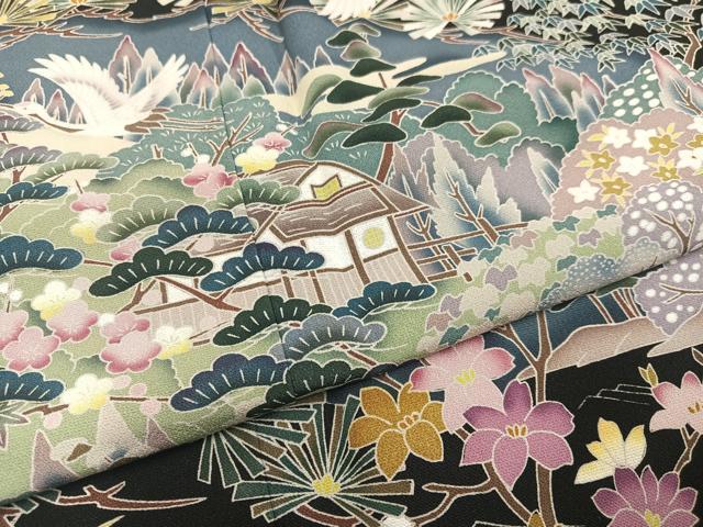 平和屋着物●豪華黒留袖 友禅 作家物 群れ鶴風景草花文 正絹 逸品 AABA8218ph