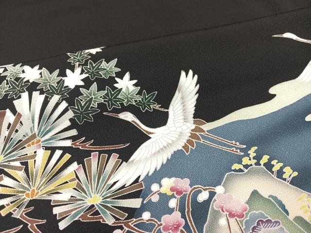 平和屋着物●豪華黒留袖 友禅 作家物 群れ鶴風景草花文 正絹 逸品 AABA8218ph