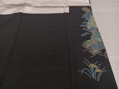 平和屋着物●豪華黒留袖 友禅 作家物 群れ鶴風景草花文 正絹 逸品 AABA8218ph