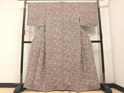 平和屋着物●上質な小紋 型染め 花蝶文 鬼しぼ縮緬 正絹 逸品 未使用 AABA8219ph