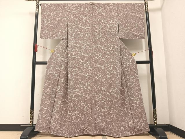 平和屋着物●上質な小紋 型染め 花蝶文 鬼しぼ縮緬 正絹 逸品 未使用 AABA8219ph