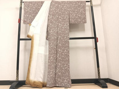 平和屋着物●上質な小紋 型染め 花蝶文 鬼しぼ縮緬 正絹 逸品 未使用 AABA8219ph