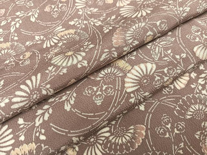 平和屋着物●上質な小紋 型染め 花蝶文 鬼しぼ縮緬 正絹 逸品 未使用 AABA8219ph