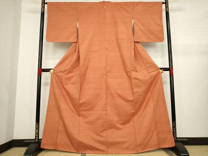 平和屋着物●上質な紬 色無地 黄丹色 正絹 逸品 未使用 AABA8248ck