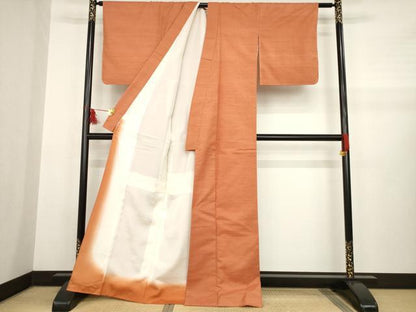 平和屋着物●上質な紬 色無地 黄丹色 正絹 逸品 未使用 AABA8248ck