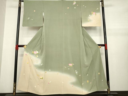平和屋着物●訪問着 友禅 流水花文 暈し染め 金彩 正絹 逸品 AABA8264ck
