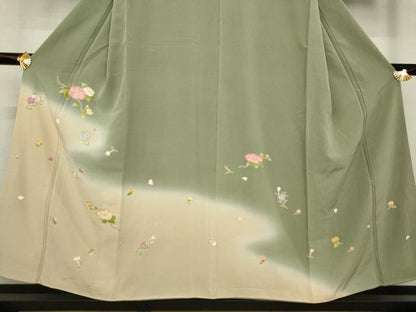 平和屋着物●訪問着 友禅 流水花文 暈し染め 金彩 正絹 逸品 AABA8264ck
