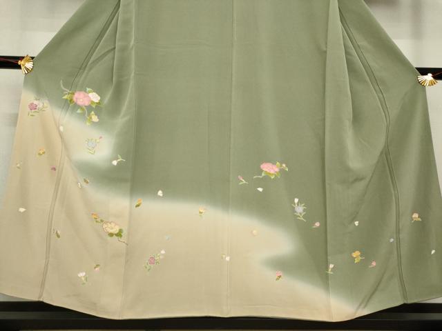 平和屋着物●訪問着 友禅 流水花文 暈し染め 金彩 正絹 逸品 AABA8264ck