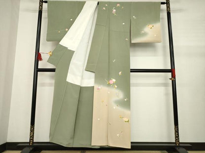 平和屋着物●訪問着 友禅 流水花文 暈し染め 金彩 正絹 逸品 AABA8264ck