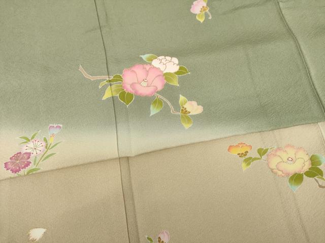 平和屋着物●訪問着 友禅 流水花文 暈し染め 金彩 正絹 逸品 AABA8264ck