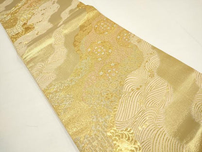 平和屋着物▼六通柄袋帯　道長花丸文　金糸　正絹　逸品　AABA8317wj