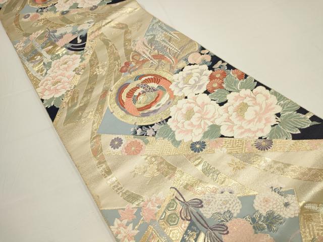 平和屋着物▼六通柄袋帯 唐織 花鳥文 金糸 正絹 逸品 AABA8318wj