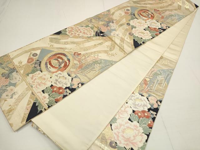 平和屋着物▼六通柄袋帯 唐織 花鳥文 金糸 正絹 逸品 AABA8318wj